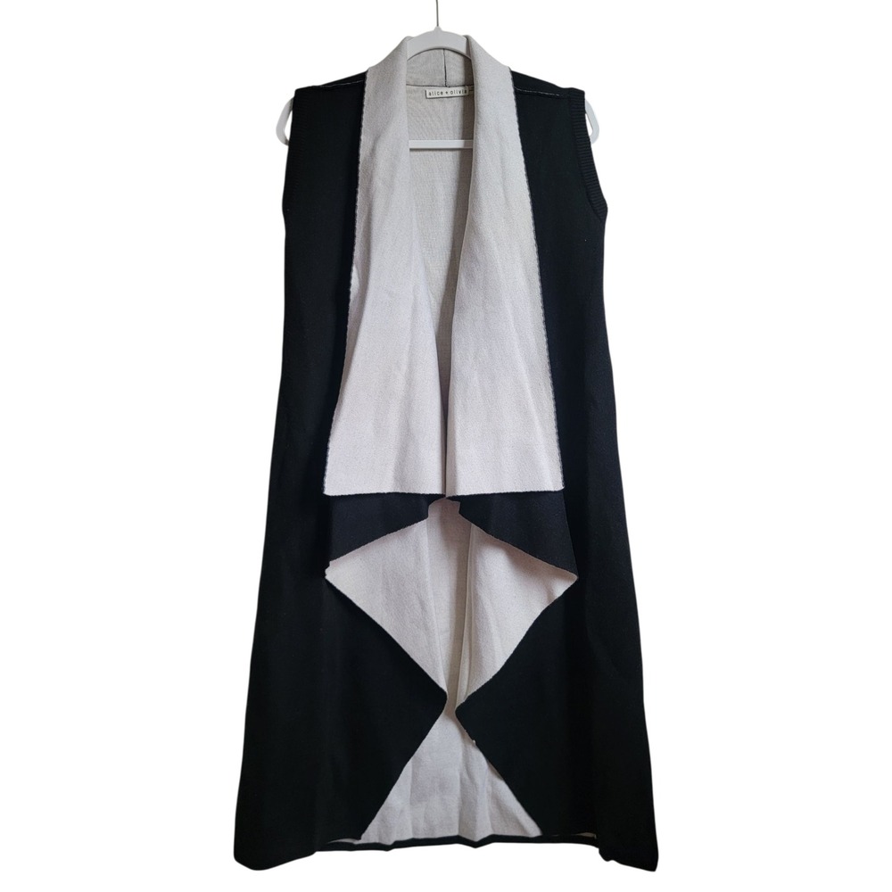 Alice‎ + Olivia Black 100% Wool Draped Collar Transitional Vest Cardigan Small